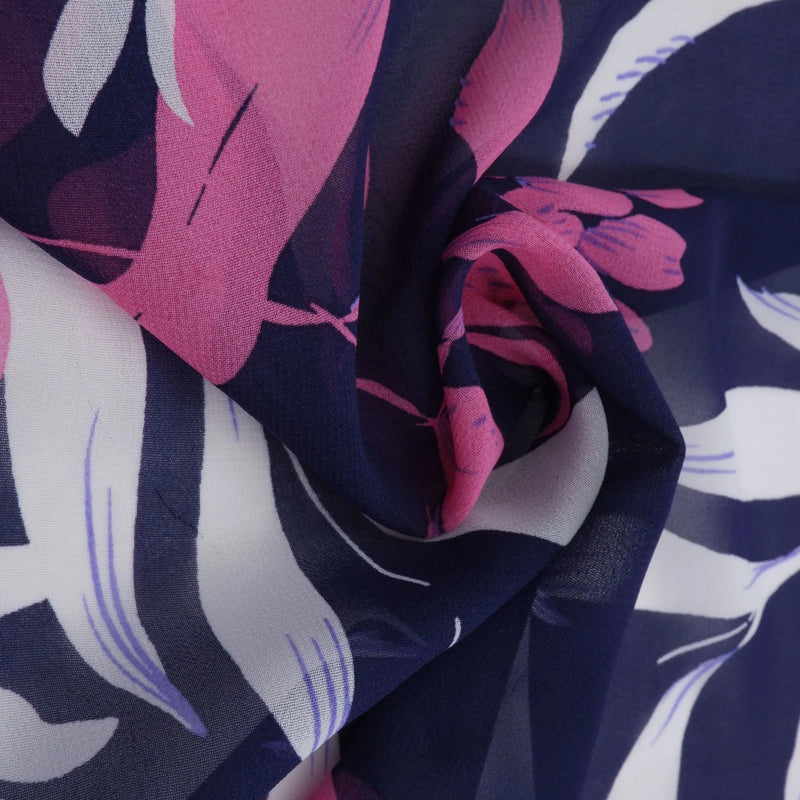 1 Yard Lightweight Navy & Pink Cotton Chiffon 57/58'' Wide Floral-Accent Fabric