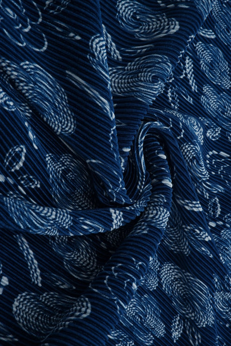 Pleated Geo Floral Fabric 100% Polyester Bodre Interlock, 58/59" Wide, Lightweight Knit