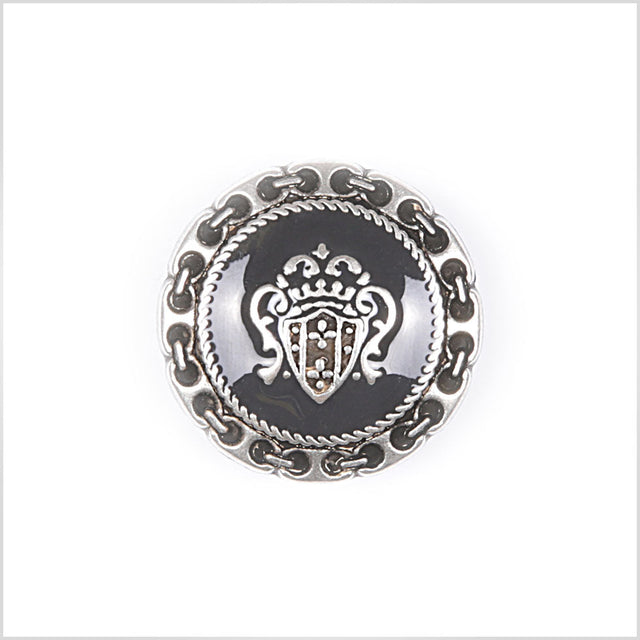 Metal Shank Back Blazer Button - 24L/15mm - Silver and Black Crest and Stitched Links Border