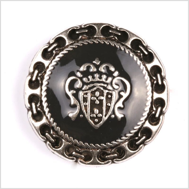 Metal Shank Back Blazer Button - 24L/15mm - Gunmetal and Black Crest and Stitched Links Border
