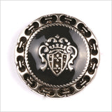 Metal Shank Back Blazer Button - 24L/15mm - Gunmetal and Black Crest and Stitched Links Border
