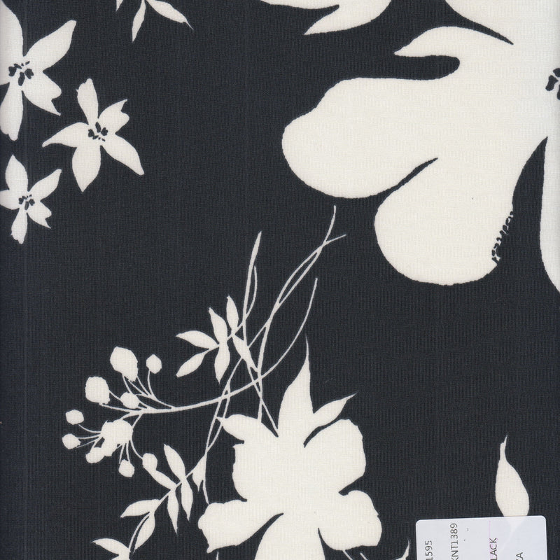 Floral Stretch Knit Fabric Black DTY
