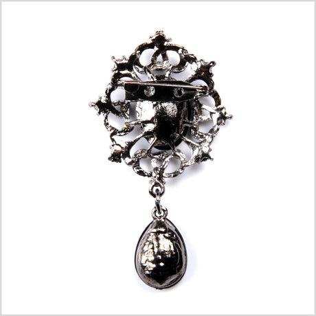 Italian Black Rhinestone Brooch - 2.25" x 1.25"