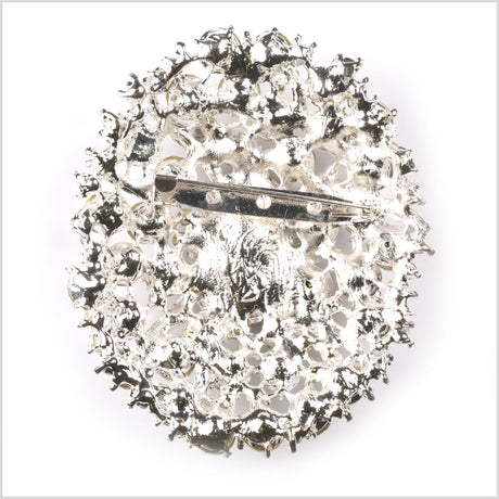 Rhinestone Brooch - 3.125" x 2.625" - Silver, Crystal and Black Oval