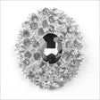 Rhinestone Brooch - 3.125" x 2.625" - Silver, Crystal and Black Oval
