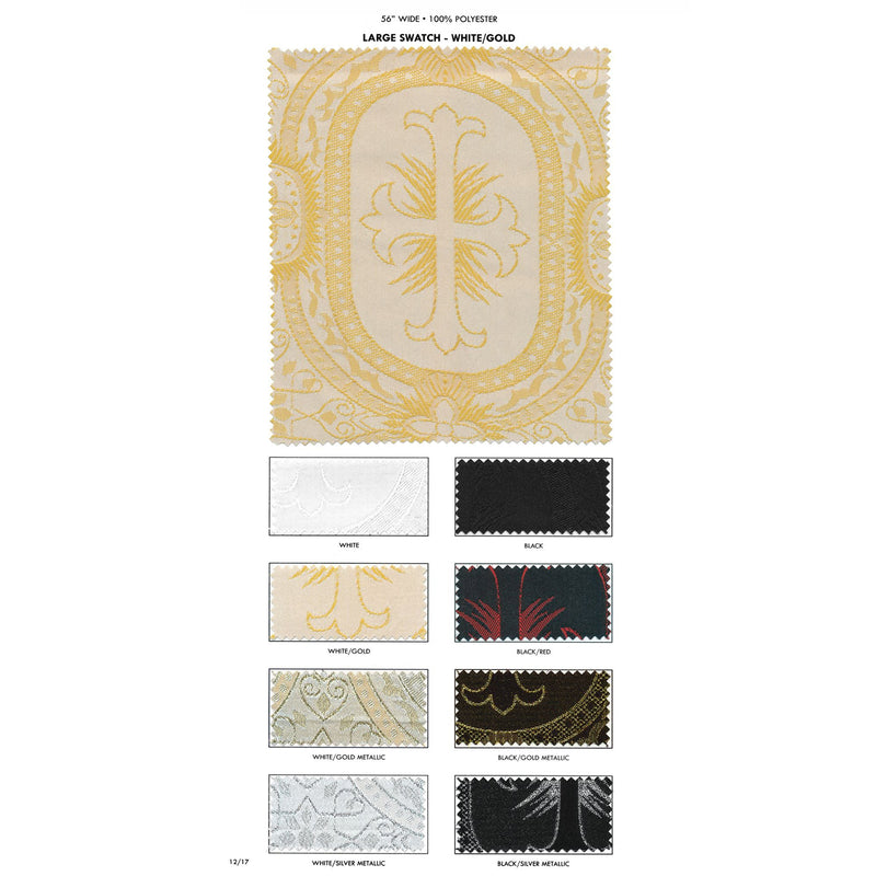 Ecclesiastical Brocade 100 Percent Polyester Fabric - Black/Gold/Metallic, White/Silver/Metallic, Religious Pattern, 58/60" Width (1 Yard)