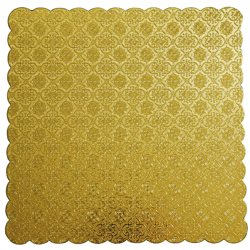 Gold Scalloped Square Cake Board, 10", Case of 50