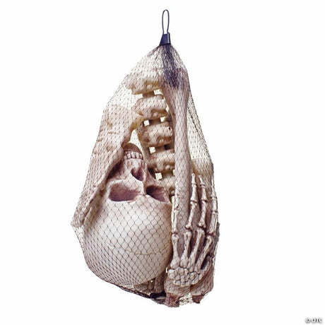 Skeleton Bag O' Bones Halloween Decoration Set for Yard Display, showing a detailed skeletal bone design