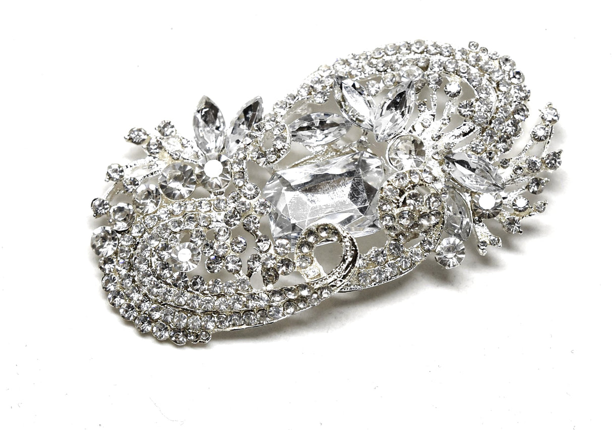 Rhinestone Brooch Exotic Floral 4 x 2