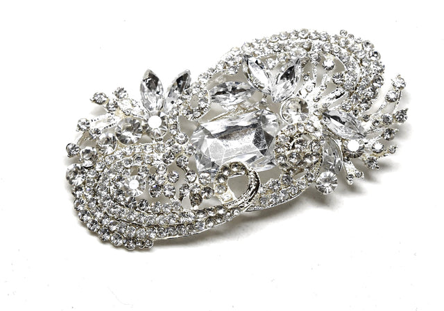 Rhinestone Brooch Exotic Floral 4 x 2