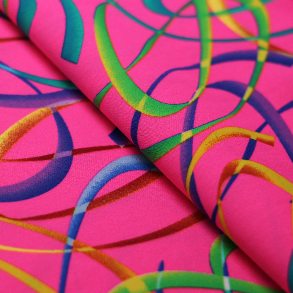Wild Confetti Nylon Spandex Fabric - Multicolor Rainbow Crescent Print, 58-60" Width (1 Yard)