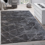 SR-722 Polyester Fabric - White/Black 3D Lines, Shag Area Rug, 2" Pile Height (1 Piece)