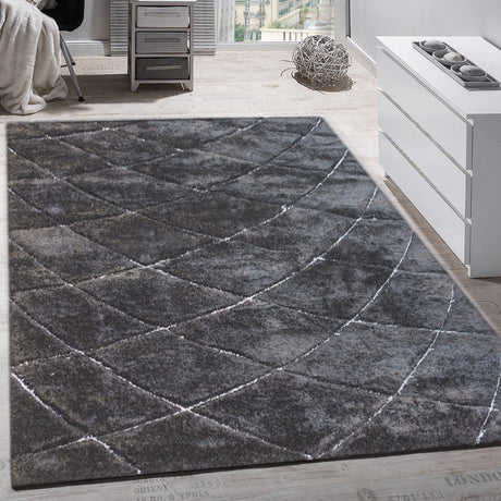 SR-722 Polyester Fabric - White/Black 3D Lines, Shag Area Rug, 2" Pile Height (1 Piece)