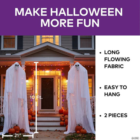 Polyester Hanging Porch Ghosts Set for Halloween Yard Decoration, hangs on a porch or door for spooky Halloween display