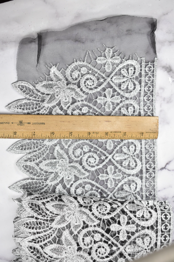 Embroidered Floral Trim Gray Metallic Venice Lace