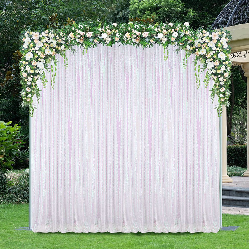 Sequin Backdrop Drape Panel 12ft x 52in Iridescent White