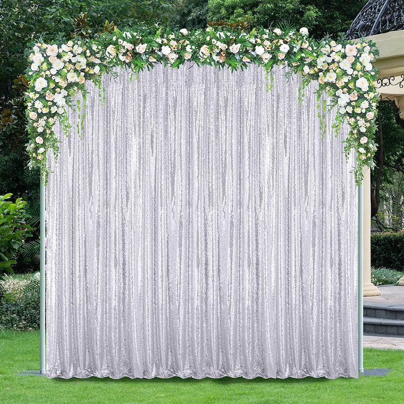 Sequin Backdrop Drape Panel 10 ft x 52 in Platinum/Light Silver