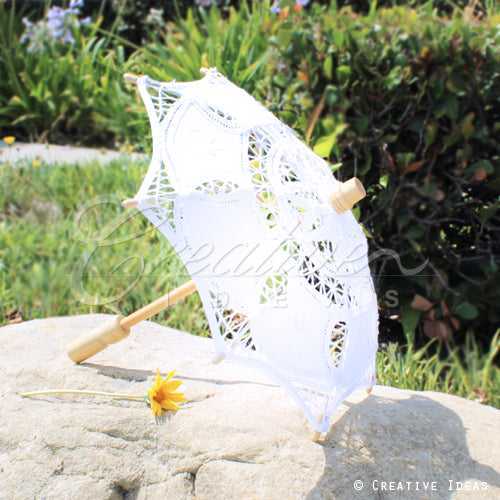 11" Mini Lace Wedding Parasol-Pc (White)