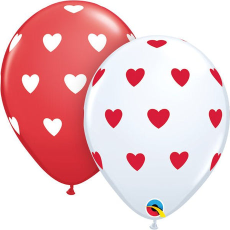 Latex Balloons Big Hearts White & Red