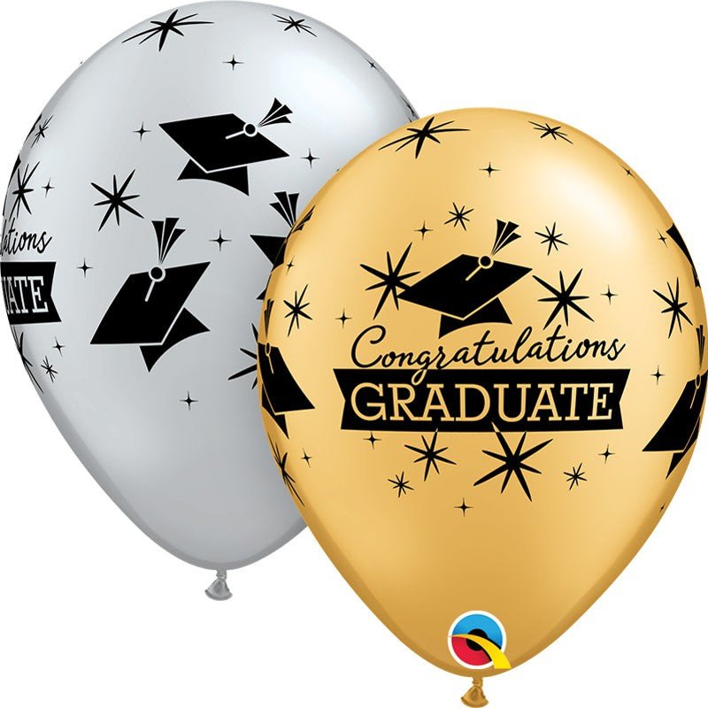 Graduation Latex Balloons Silver & Gold