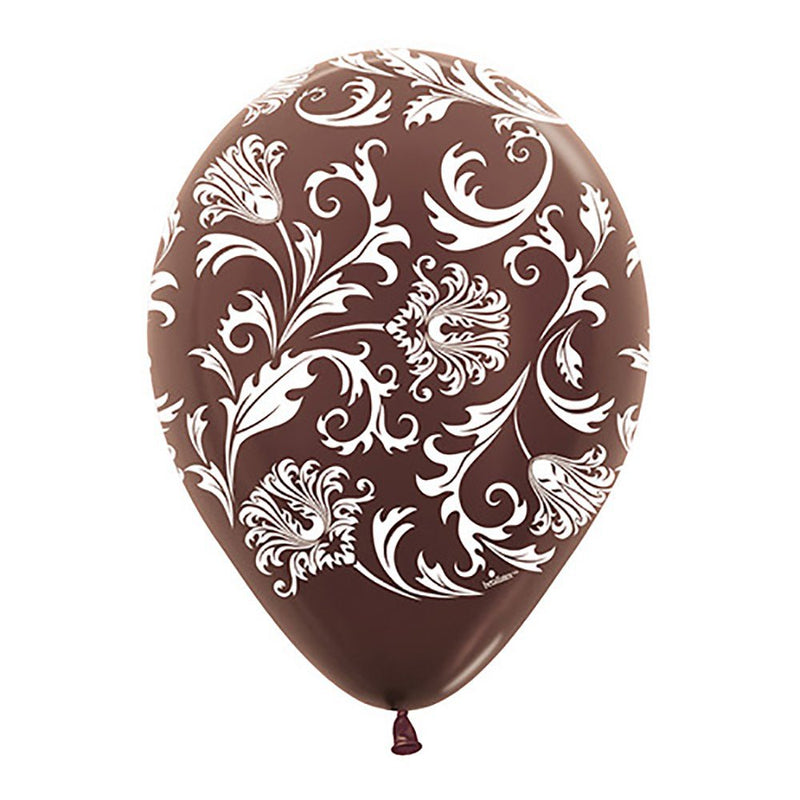 Latex Balloons Damask Metallic Chocolate