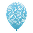 Printed Latex Balloons 11 Inch Damask Pearl Caribbean Blue