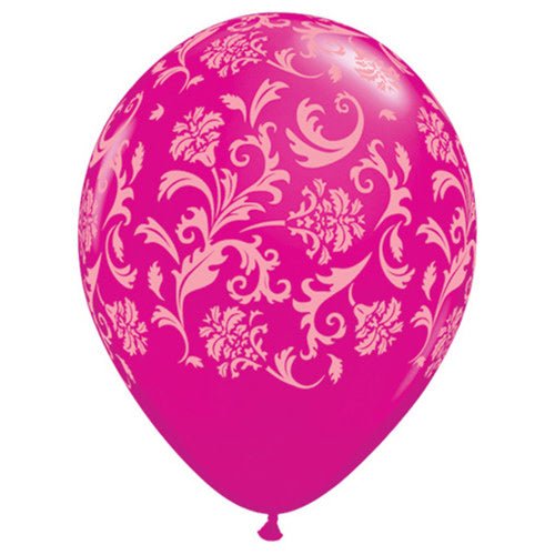 Latex Balloons Damask Print Wild Berry