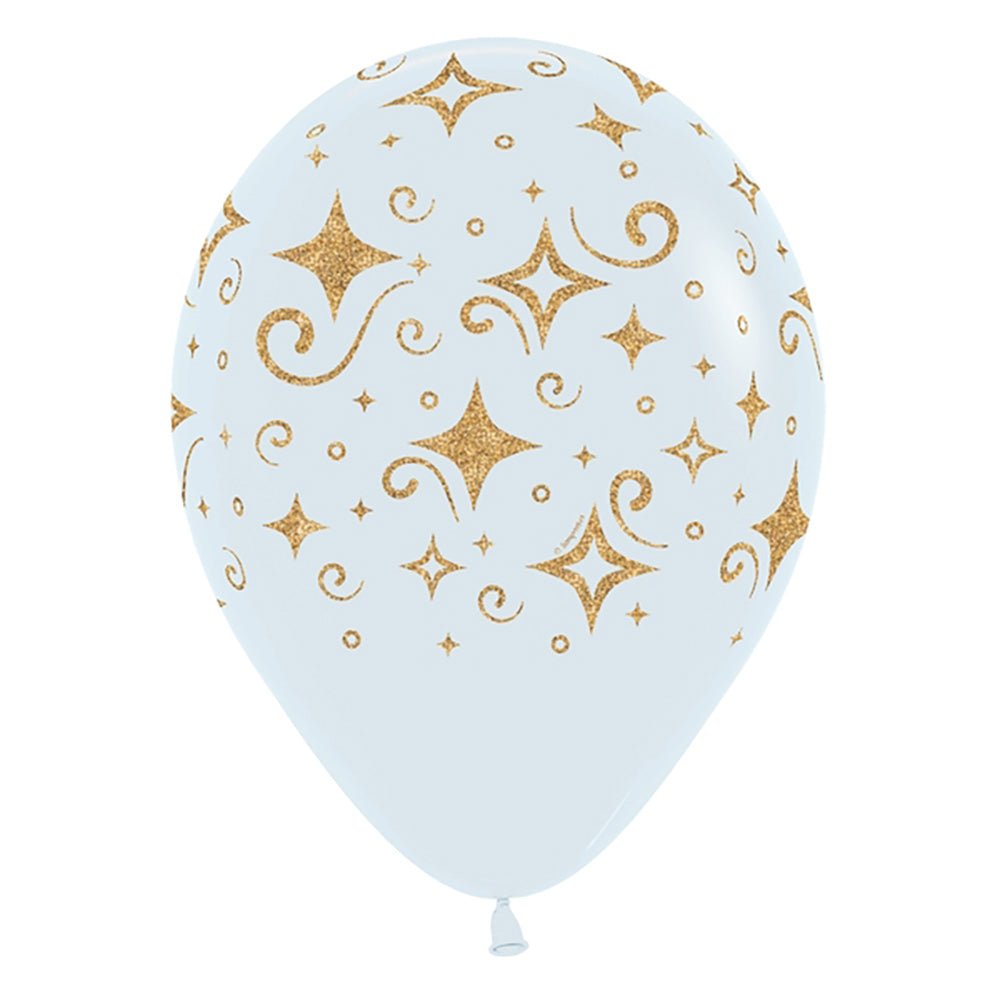 Latex Balloons 11 Inch Golden Diamonds Fashion White