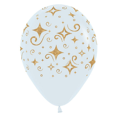 Latex Balloons 11 Inch Golden Diamonds Fashion White