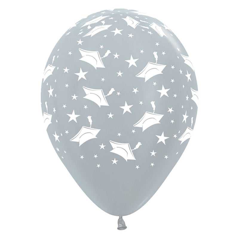 Graduation Metallic Silver Latex Balloons