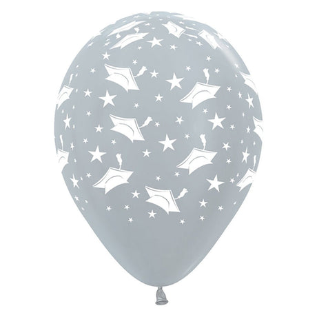 Graduation Metallic Silver Latex Balloons
