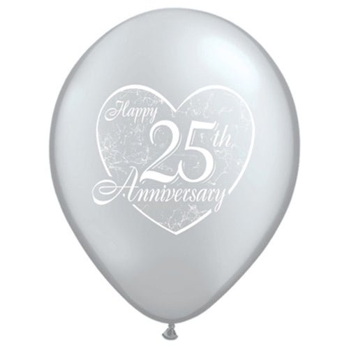 Anniversary Heart Silver Latex Balloons