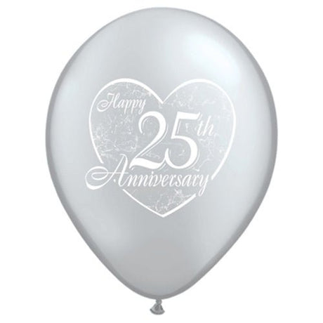 Anniversary Heart Silver Latex Balloons