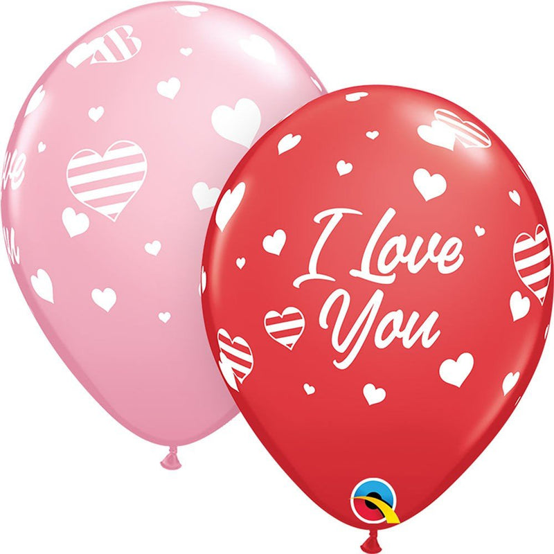 Latex Balloons I Love You Striped Hearts