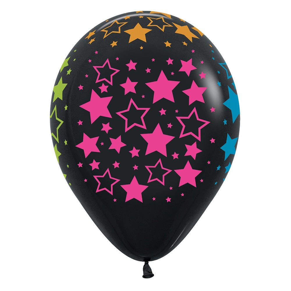 Latex Balloons Neon Bold Stars Deluxe Black