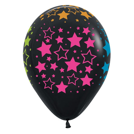 Latex Balloons Neon Bold Stars Deluxe Black