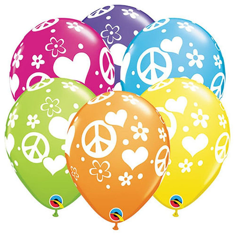 Latex Balloons Peace Signs & Hearts 6 Pack