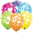 Latex Balloons Peace Signs & Hearts 6 Pack