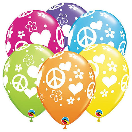 Latex Balloons Peace Signs & Hearts 6 Pack