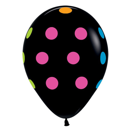 Latex Balloons Multi Polka Dot Black