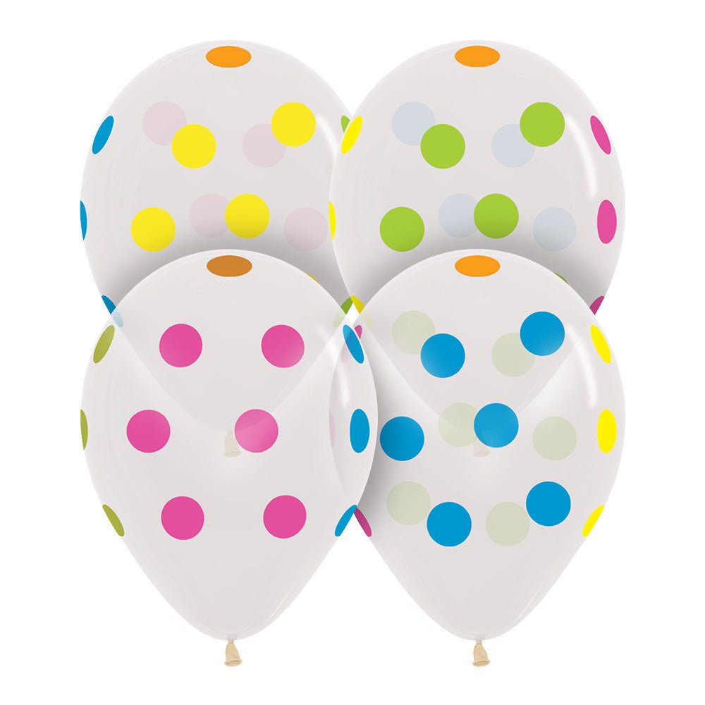 Latex Balloons Multi Polka Dots Crystal Clear