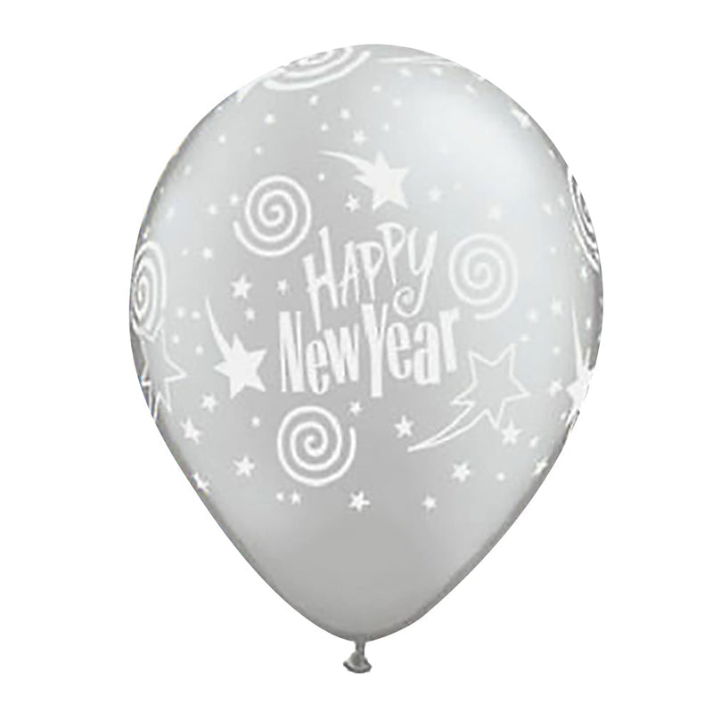 Latex Balloons Silver New Year's Swirling Stars 6 Pack