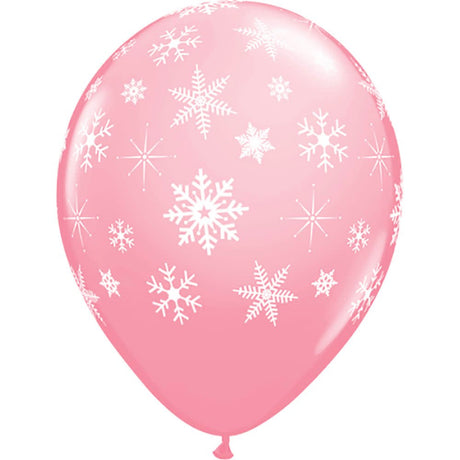Pink Snowflakes-A-Round Latex Balloons 11 Inch 6 Pack
