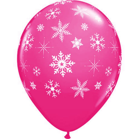 Printed Latex Snowflake Balloons 11 Inch Wild Berry