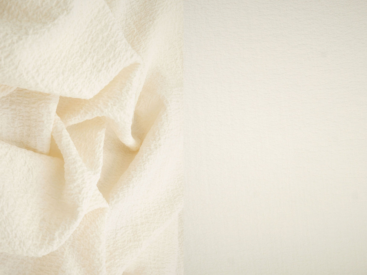 Crinkle Check Textured Woven Fabric Whisper White