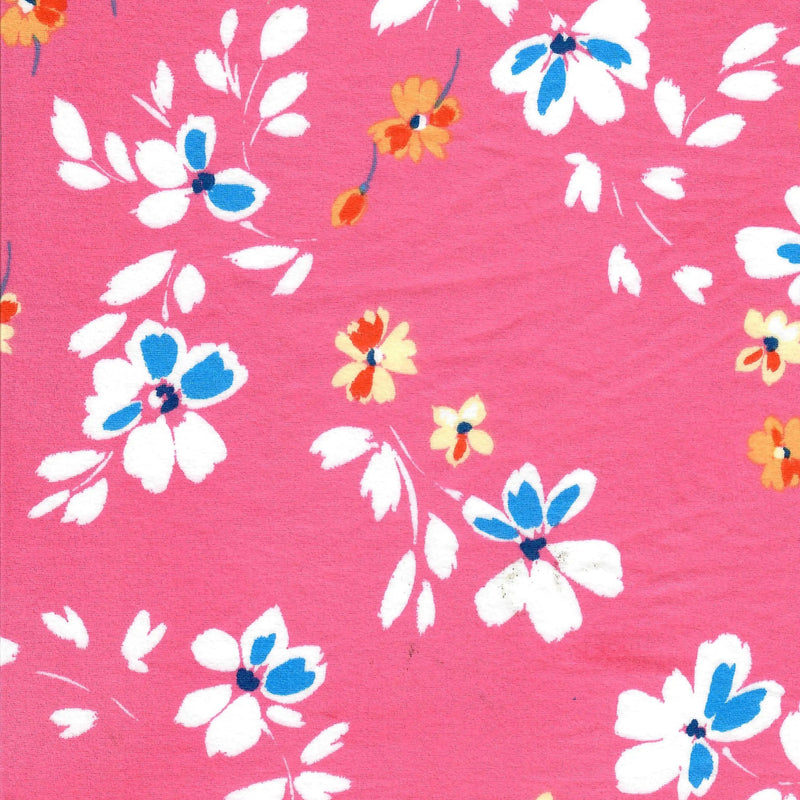 DTY Brushed Floral Print Fabric 1 Yard Pink Hot Soft Stretch 58/59" Wide