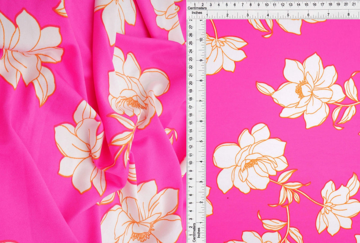 Pink Hot DTY Floral Print Fabric 1 Yard Soft Stretch Vibrant 58/60" Wide