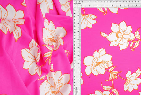 Pink Hot DTY Floral Print Fabric 1 Yard Soft Stretch Vibrant 58/60" Wide