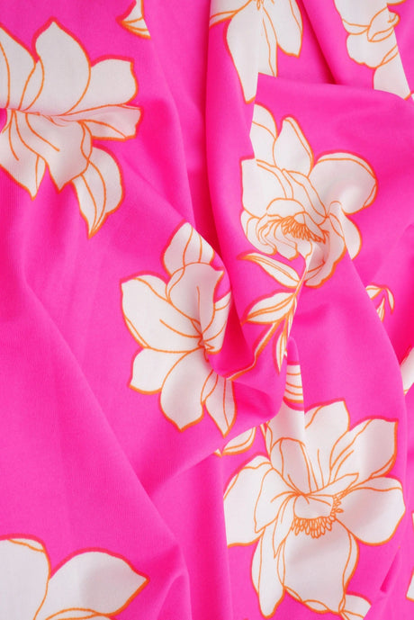 Pink Hot DTY Floral Print Fabric 1 Yard Soft Stretch Vibrant 58/60" Wide