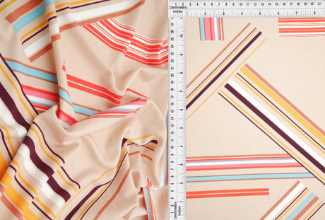 1 Yard DTY Multi Stripe Geo Print Brushed Knit Fabric Lightweight Polyester Spandex 58/59 Inch Wide Stretch Material